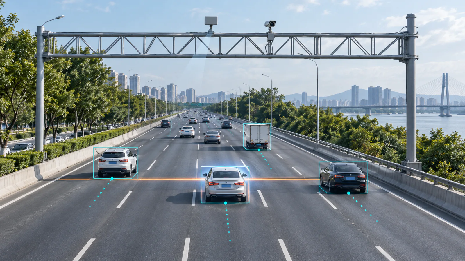 Traffic radar tracking vehicles at a virtual speed measurement line